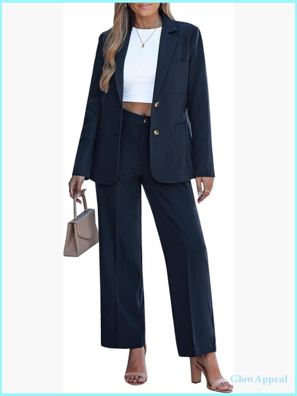 2 Piece Dressy Pantsuit Set Blazer & Wide Leg Trousers